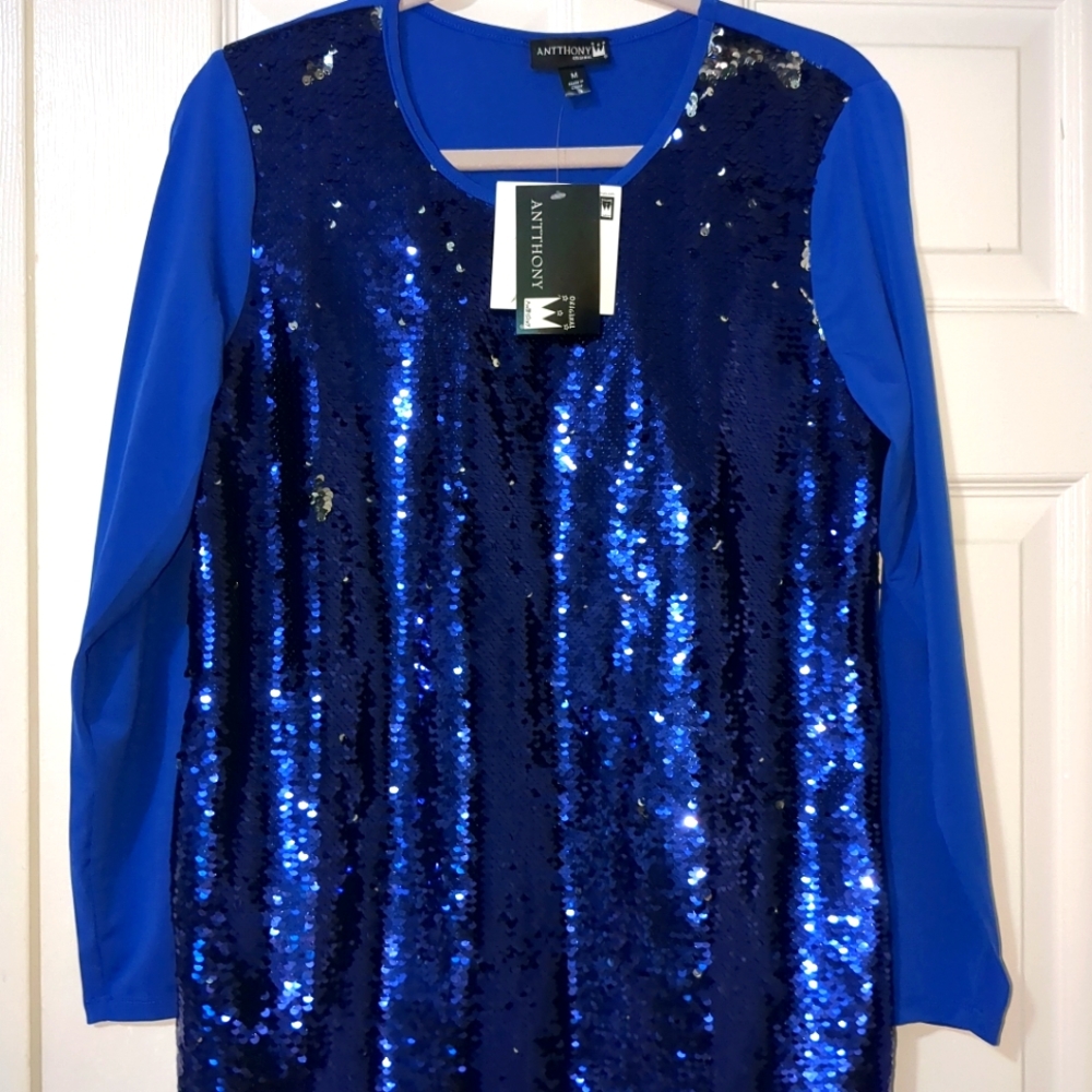 NWT ANTTHONY ORIGINALS royal blue sequined tunic